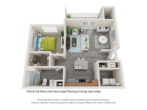 Floor plan for 1 bed, 1 bath, 801 sqft
